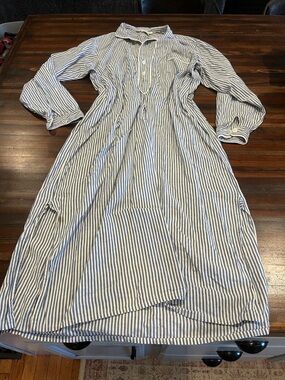 RARE VINTAGE Henri Bendel Blue and White Striped Long Sleeve Maxi Dress